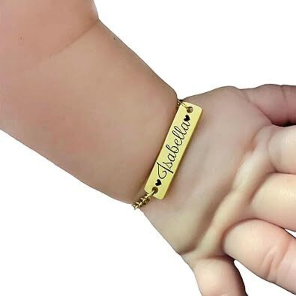 Personalized Dainty Baby Name Gold Bar Bracelet - Hypoallergenic - Custom
